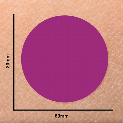 Purple circle on a beige textured background with dimensions indicated